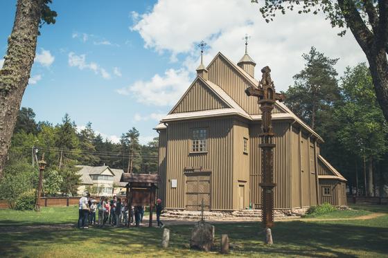 Wooden Palūšė Church with a bell tower 16